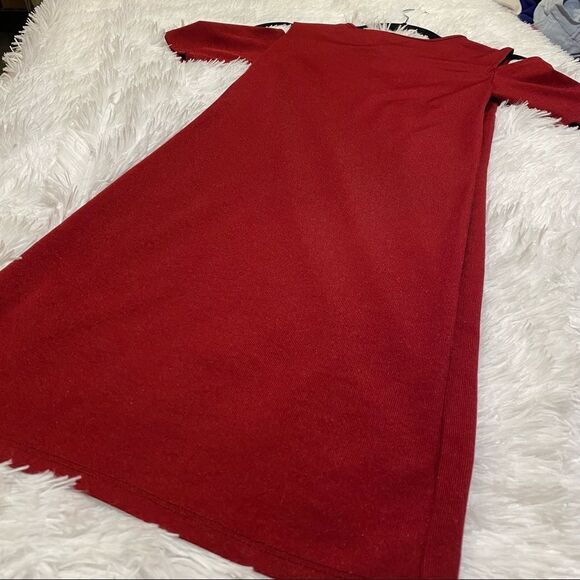 TopShop Ribbed Cold Shoulder Mini Dress in Red Size 2 - Picture 8 of 9